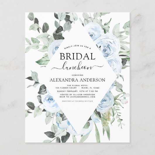 Budget Dusty Blue Vrijgezellenfeest Luncheon Flyer (Voorkant)