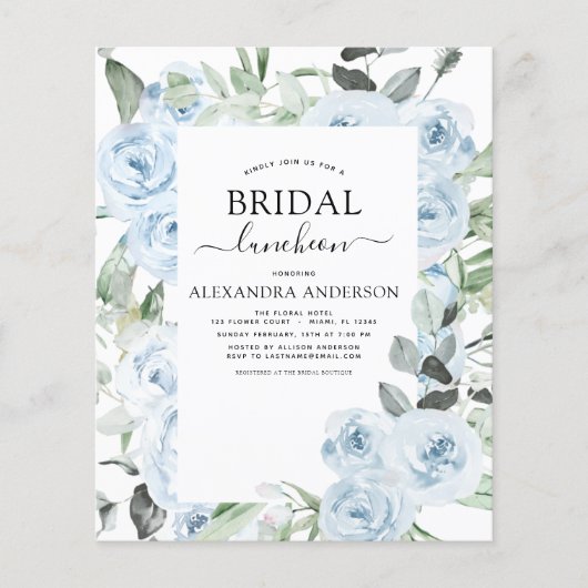 Budget Dusty Blue Vrijgezellenfeest Luncheon Flyer (Voorkant)