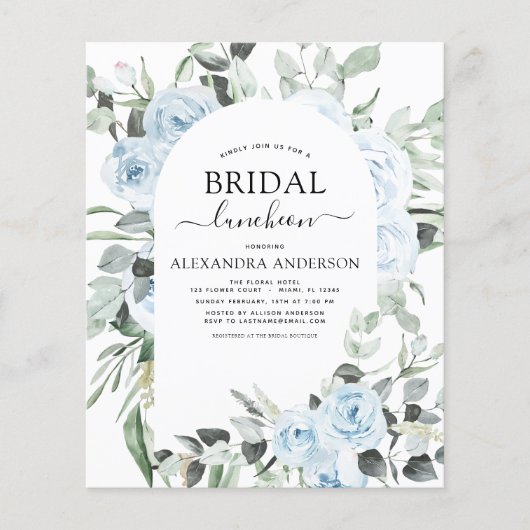 Budget Dusty Blue Vrijgezellenfeest Luncheon Flyer (Voorkant)