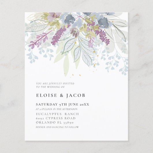 Budget Dusty Blue Waterverf Foliage Bruiloft (Voorkant)