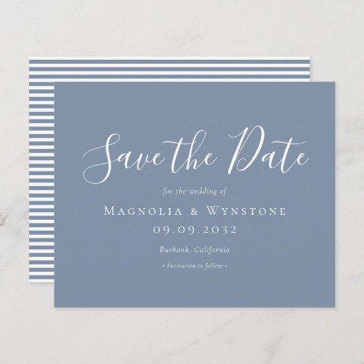 BUDGET Dusty Blue Weddenschap Save the Date (Voorkant / Achterkant)