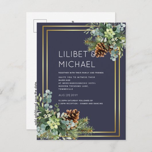 BUDGET Dusty Blue Wedding Eucalyptus Greenery Briefkaart (Voorkant / Achterkant)