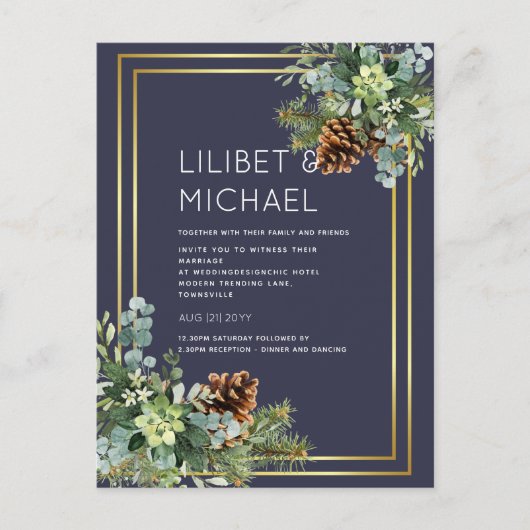 BUDGET Dusty Blue Wedding Eucalyptus Greenery Briefkaart (Voorkant)