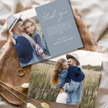 Budget Dusty Blue Wedding Foto Dank u kaart<br><div class="desc">Verhoog uw dankbaarheid met onze elegante bedankkaarten met modern script en uw favoriete trouwfoto. Deze kaarten bieden een stijlvol en minimalistisch ontwerp dat perfect past bij elke bruiloft esthetiek. Personaliseer hen met een oprechte boodschap van waardering om uw bedankt over te brengen aan vrienden en familie voor hun liefde en...</div>