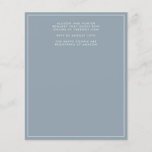 Budget Dusty Blue Wedding Invitation Flyer (Achterkant)