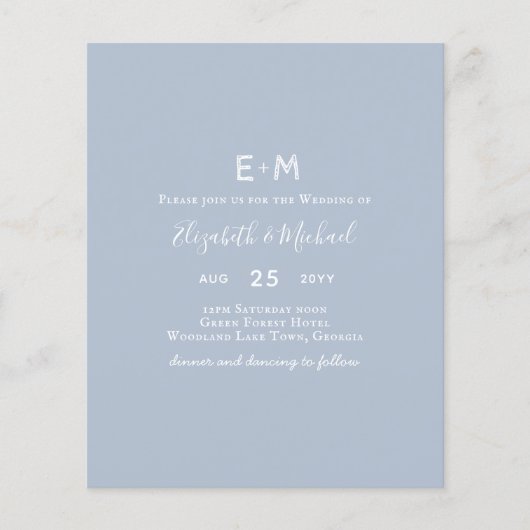 BUDGET Dusty Blue Wedding Invite (Voorkant)
