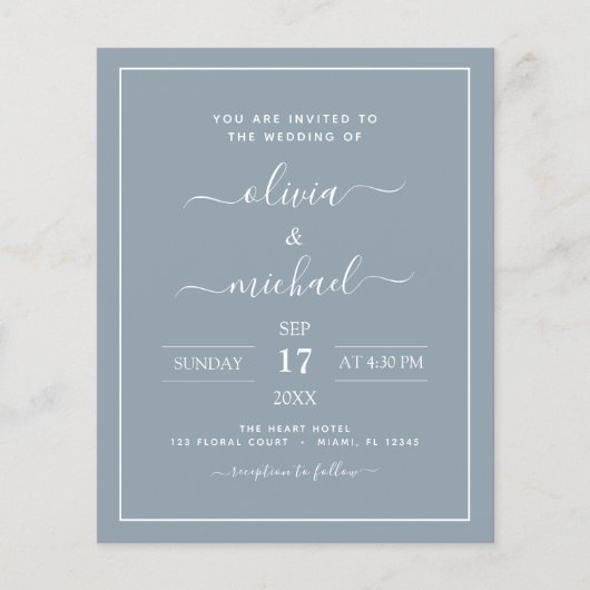 Budget Dusty Blue Wedding Modern Typography Flyer (Voorkant)