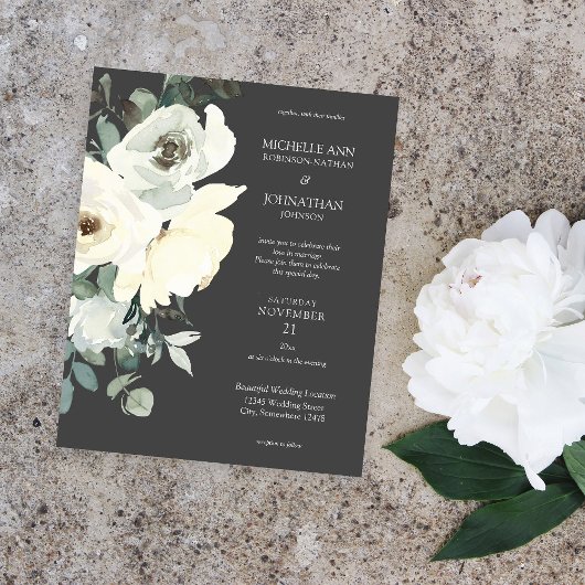 Budget Dusty Blue & Whi Floral Grey Wedding Flyer