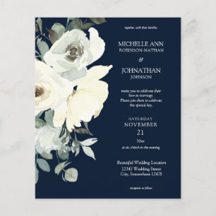 Budget Dusty Blue & Whi Floral Navy Wedding Flyer