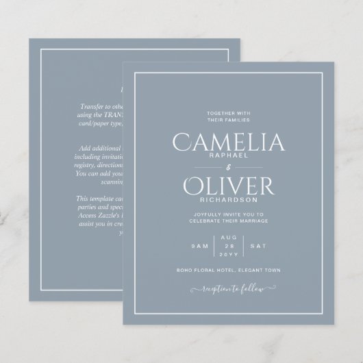Budget Dusty Blue White Monochrome Wedding (Voorkant / Achterkant)
