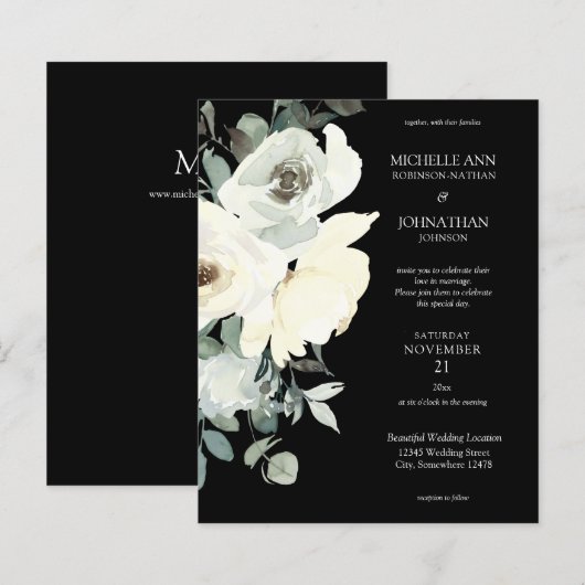 Budget Dusty Blue & White op Black Floral Wedding (Voorkant / Achterkant)