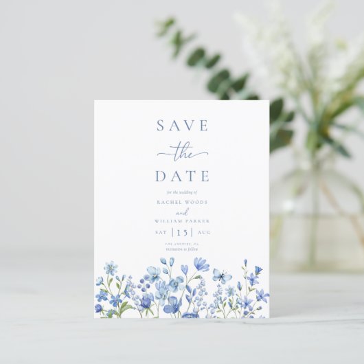 Budget Dusty Blue Wildflower Wedding Sla de datum  (Staand voorkant)