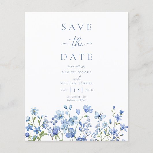 Budget Dusty Blue Wildflower Wedding Sla de datum  (Voorkant)