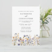 Budget Dusty Blue Wildflowers All-in-One Wedding Kaart (Staand voorkant)