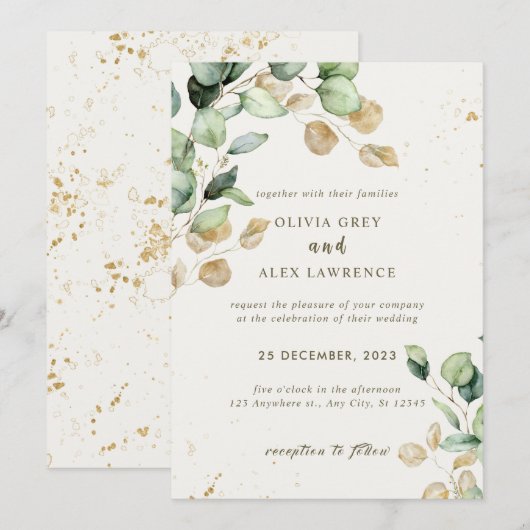 Budget Dusty Elegant Groen Bruiloft Uitnodiging (Voorkant / Achterkant)