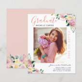 Budget Dusty Floral Foto Afstuderen Aankondiging (Voorkant / Achterkant)