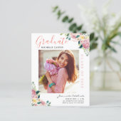Budget Dusty Floral Foto Afstuderen Aankondiging (Staand voorkant)