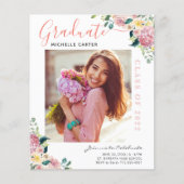 Budget Dusty Floral Foto Afstuderen Aankondiging (Voorkant)