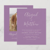 Budget Dusty Lila Moderne Foto Wedding Invitation (Voorkant / Achterkant)