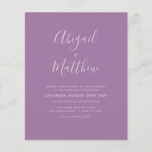 Budget Dusty Lila Moderne Foto Wedding Invitation Flyer (Voorkant)