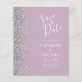 Budget Dusty Lila Silver Glitter Save the Date (Voorkant)