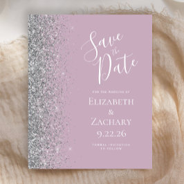Budget Dusty Lila Silver Glitter Save the Date