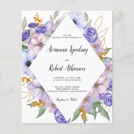Budget Dusty Paars Floral Boho Wedding (Voorkant)