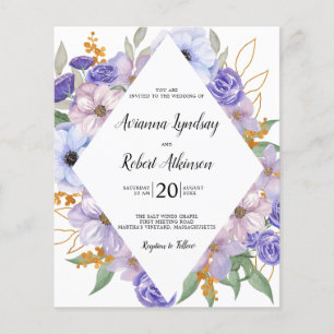 Budget Dusty Paars Floral Boho Wedding Uitnodiging