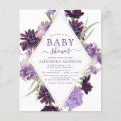 Budget Dusty Paars Floral Greenery Baby shower (Voorkant)