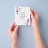 Budget Dusty Paars Floral Greenery Baby shower Flyer (Hand)