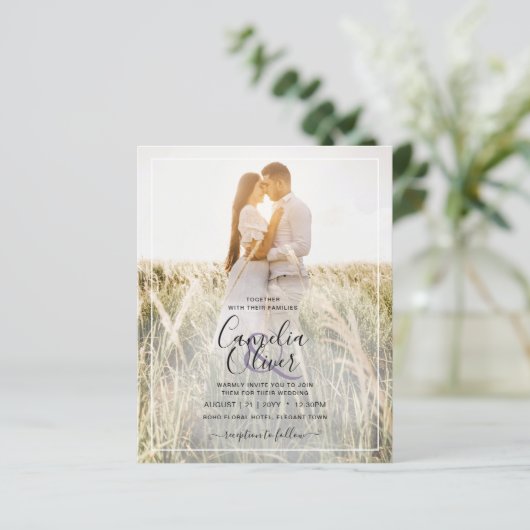 BUDGET Dusty Paars Photo Overlay Wedding Invite (Staand voorkant)