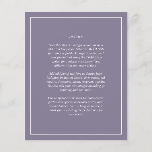 BUDGET Dusty Paars Photo Overlay Wedding Invite (Achterkant)
