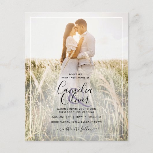 BUDGET Dusty Paars Photo Overlay Wedding Invite (Voorkant)
