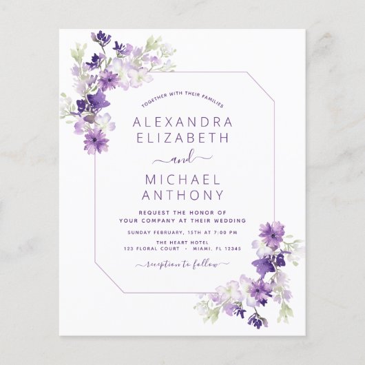 Budget Dusty Paars Wedding Floral Greenery Flyer (Voorkant)