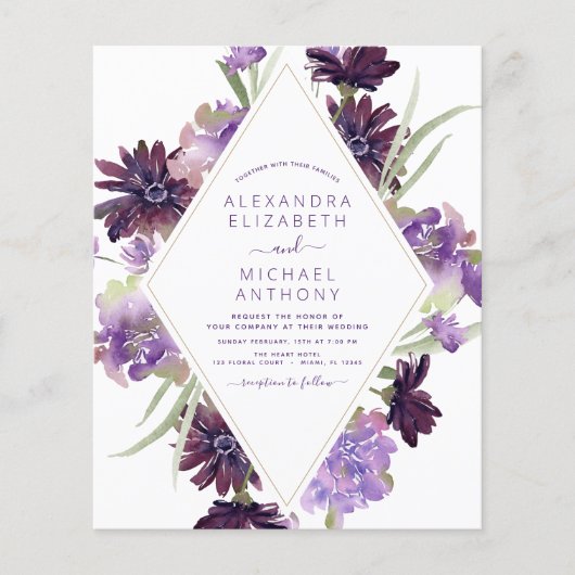 Budget Dusty Paars Wedding Floral Greenery Flyer (Voorkant)