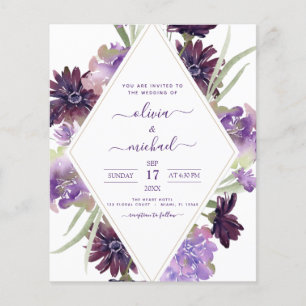 Budget Dusty Paars Wedding Floral Greenery Flyer