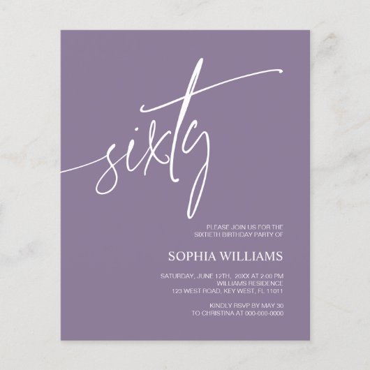 Budget Dusty Paarse 60e Verjaardag Uitnodiging (Voorkant)
