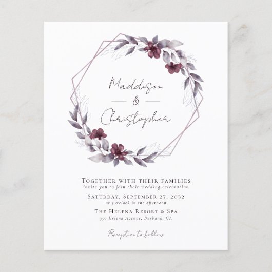 Budget Dusty Paarse Floral Wedding (Voorkant)