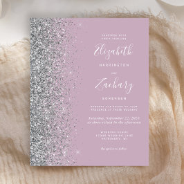Budget Dusty Paarse Silver Glitter Wedding Invite