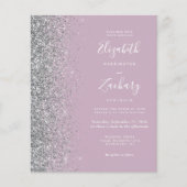 Budget Dusty Paarse Silver Glitter Wedding Invite (Voorkant)