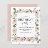 Budget Dusty Pink Birthday Party Floral (Voorkant / Achterkant)