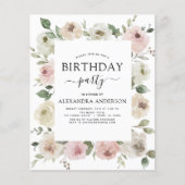 Budget Dusty Pink Birthday Party Floral (Voorkant)