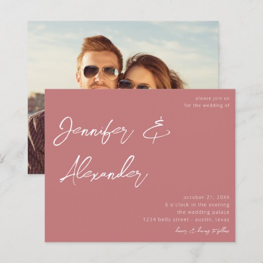 Budget Dusty Pink Calligraphy Photo Wedding V2 (Voorkant / Achterkant)