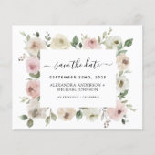 Budget Dusty Pink Floral Greenery Save the Date (Voorkant)