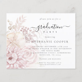 Budget Dusty Pink Florals Graduparty Uitnodiging