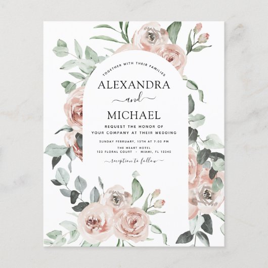 Budget Dusty Pink Greenery Wedding Invitations (Voorkant)