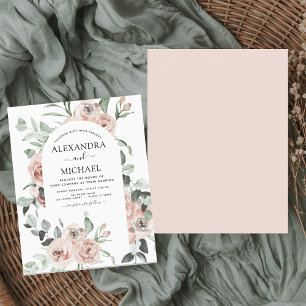 Budget Dusty Pink Greenery Wedding Invitations