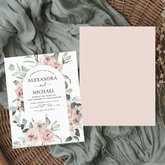Budget Dusty Pink Greenery Wedding Invitations