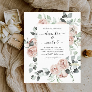 Budget Dusty Pink Greenery Wedding Invitations