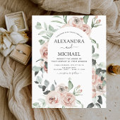 Budget Dusty Pink Greenery Wedding Invitations